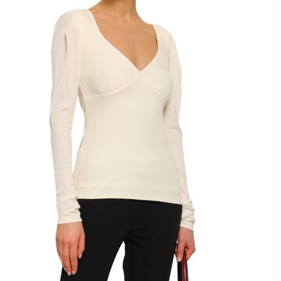 A.L.C Black Ribbed V-neck Long Sleeve Top - Picture 2 of 13